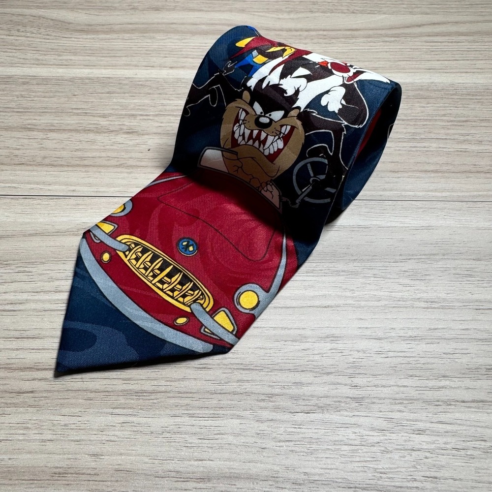 Balancine Hot Cakes Looney Tunes Tie Mens OS Blue 1993 Vintage Taz Bugs Bunny